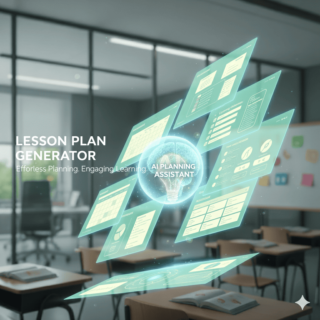 Lesson Creator preview showing lesson plan, slides, worksheets, and quizzes