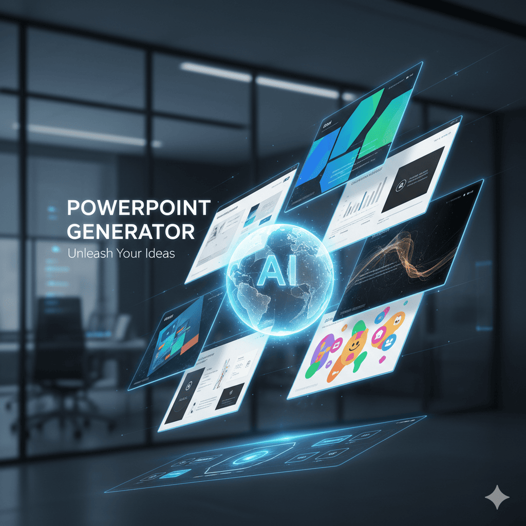 PowerPoint Generator preview highlighting slide templates and speaker notes